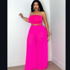 Shein 2x Pink Elastic Knitted Mesh Outfit